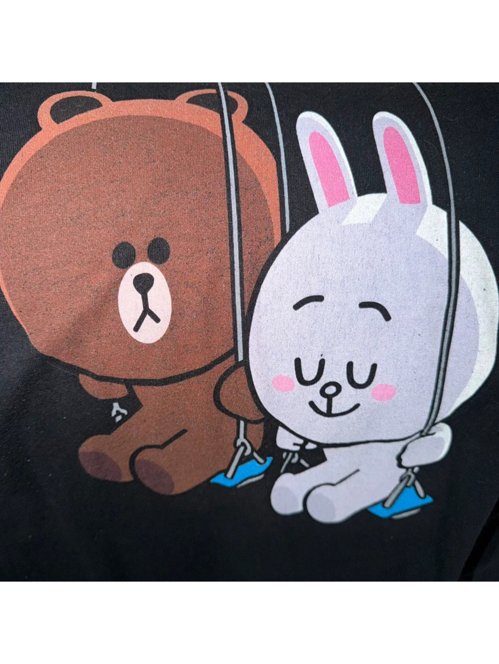 Line Friends Brown Cony Gildan 2XL Black Graphic T-Shirt Cute Kawaii Bear Bunny
